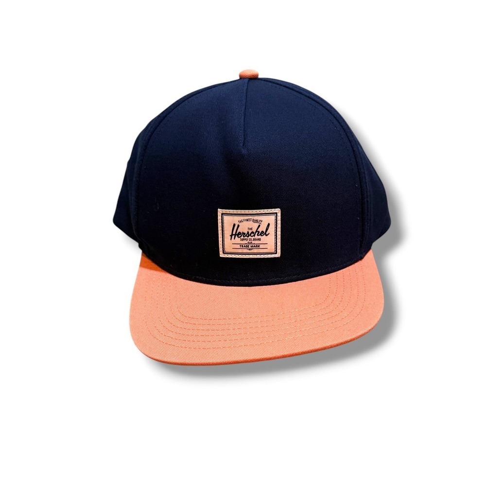 Herschel Supply Co Snapback Hat Unisex Navy Coral Pink Logo Adjustable Cap NWOT
